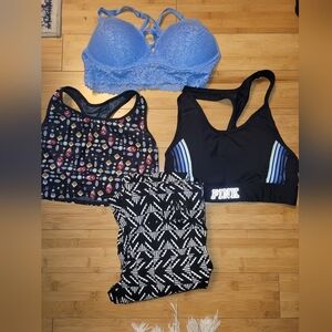 3 Victoria Secret Pink Sport Bras & 1 Pair of Leggings SIZE SMALL Great Deal!!!!